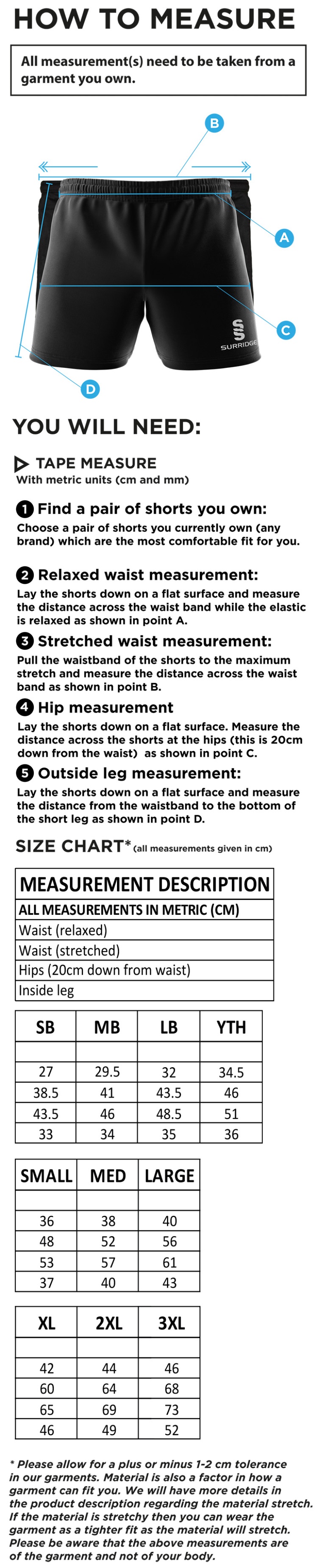 Great Harwood CC - Performance Gym Short - Size Guide