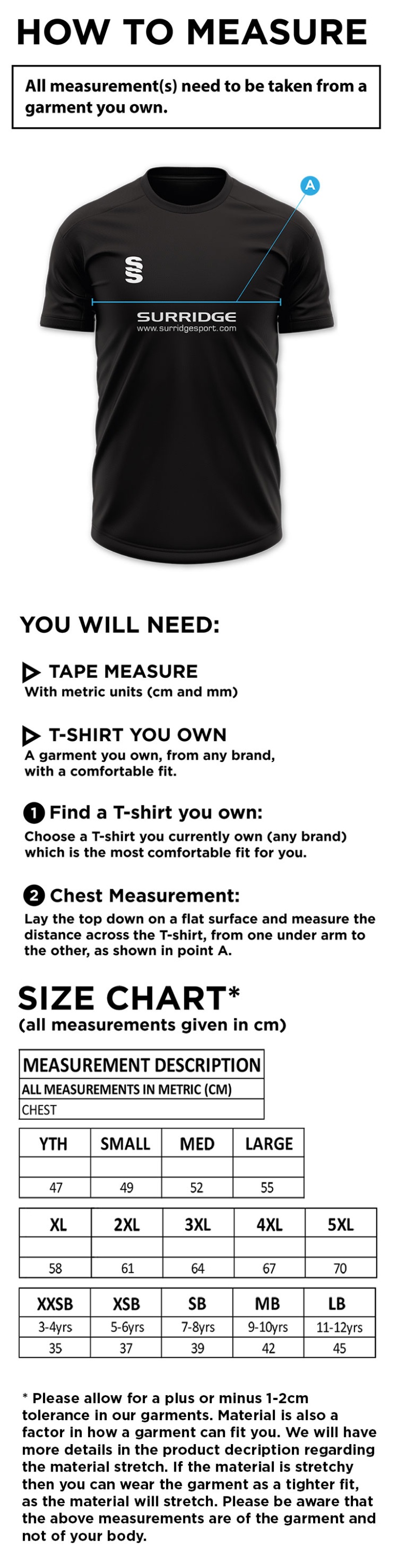 Dual Games Shirt - Under 9s - Size Guide