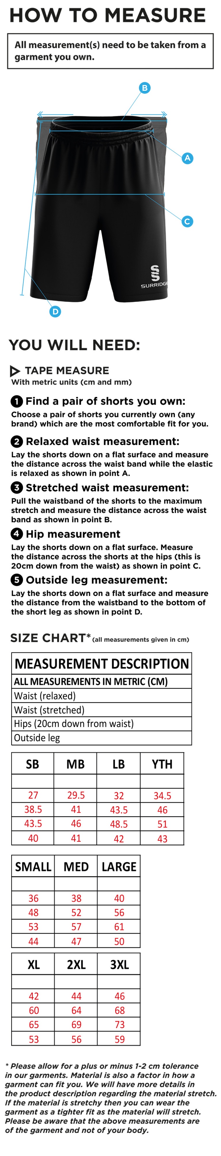 Great Harwood CC - Blade Shorts - Size Guide