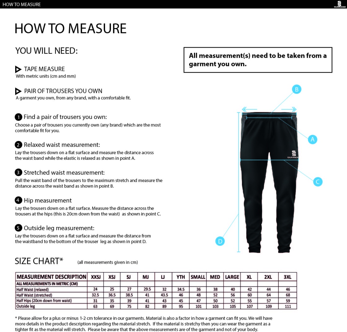 Great Harwood CC - Skinny Pant - Size Guide