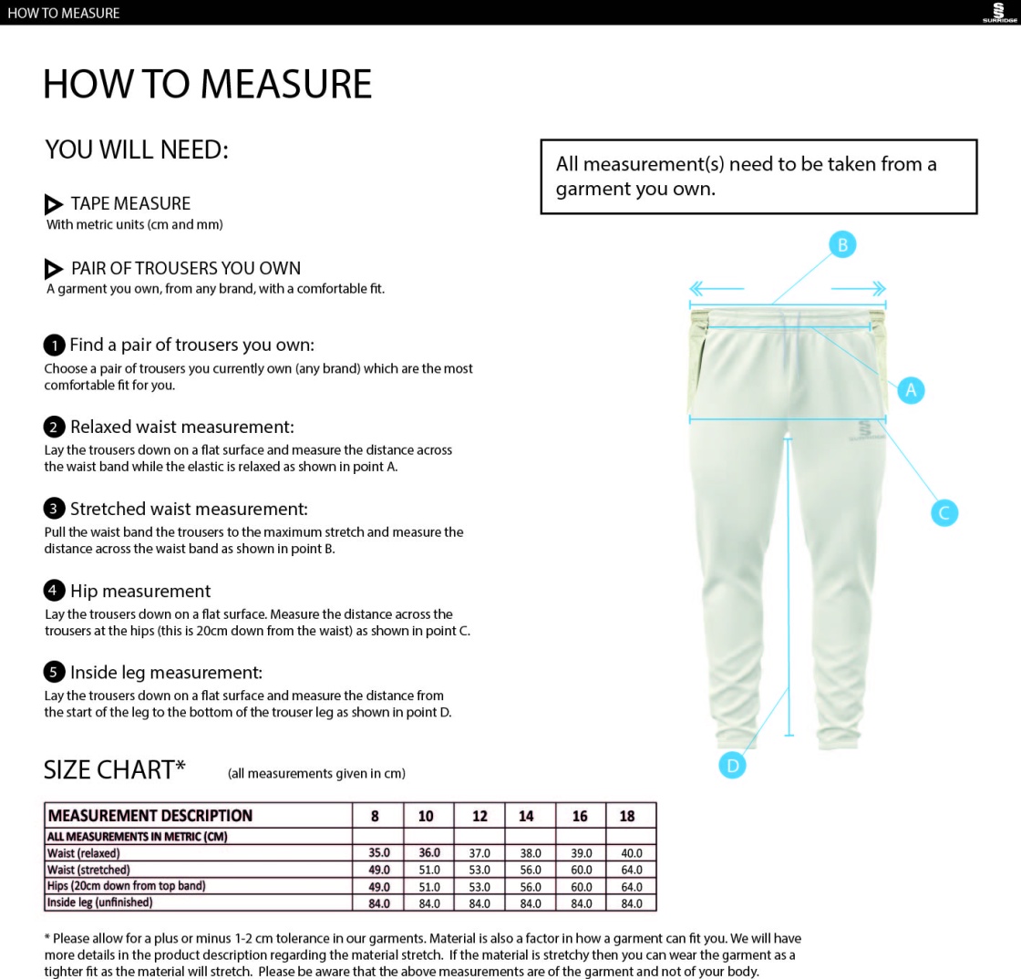 GREAT HARWOOD CC Ergo Playing Women`s Pant - Size Guide