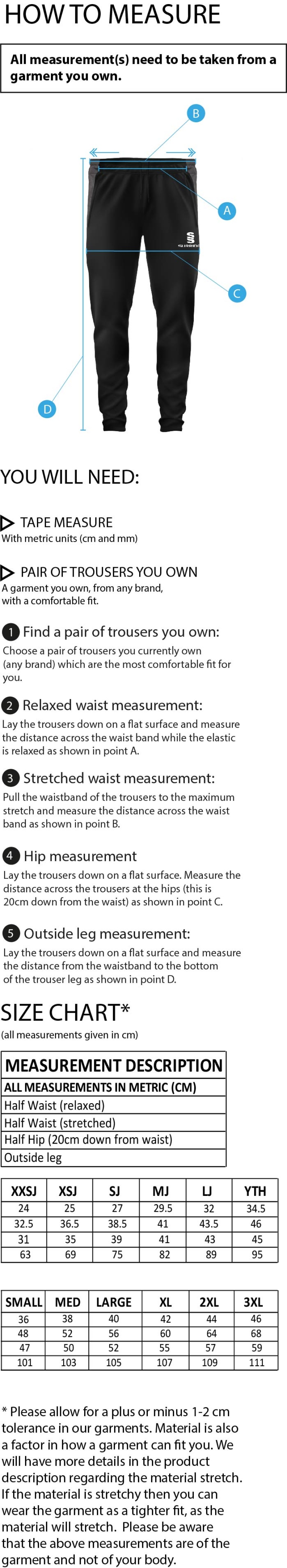 Great Harwood CC - Skinny Pant - Size Guide