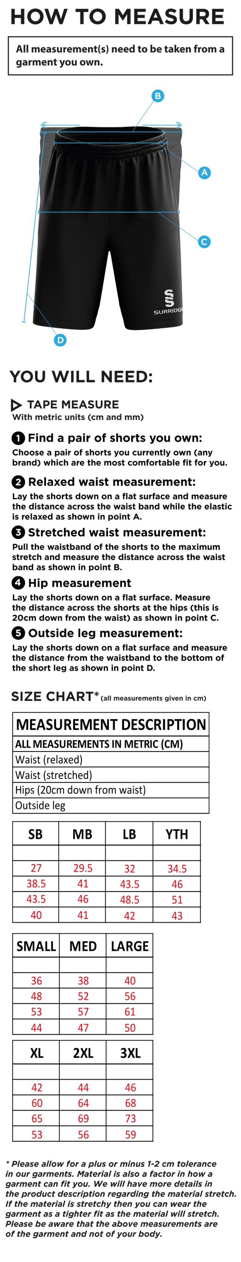 Great Harwood Harriers - Blade Shorts - Size Guide