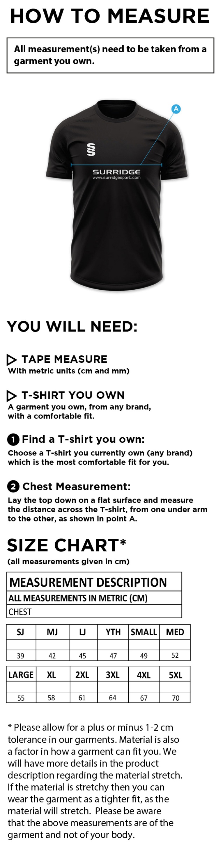 Great Harwood Hawks - Impact Shirt (Under 11s and Under 9s) - Size Guide
