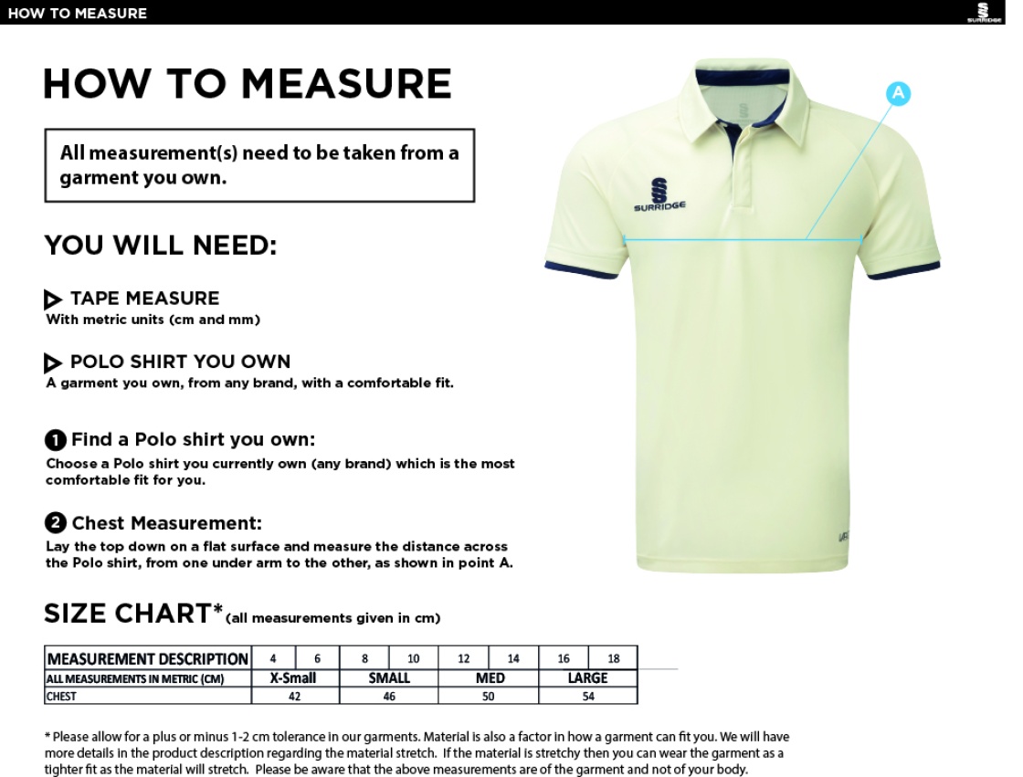 GREAT HARWOOD CC Dual Cricket Shirt Short Sleeve Womens - Size Guide