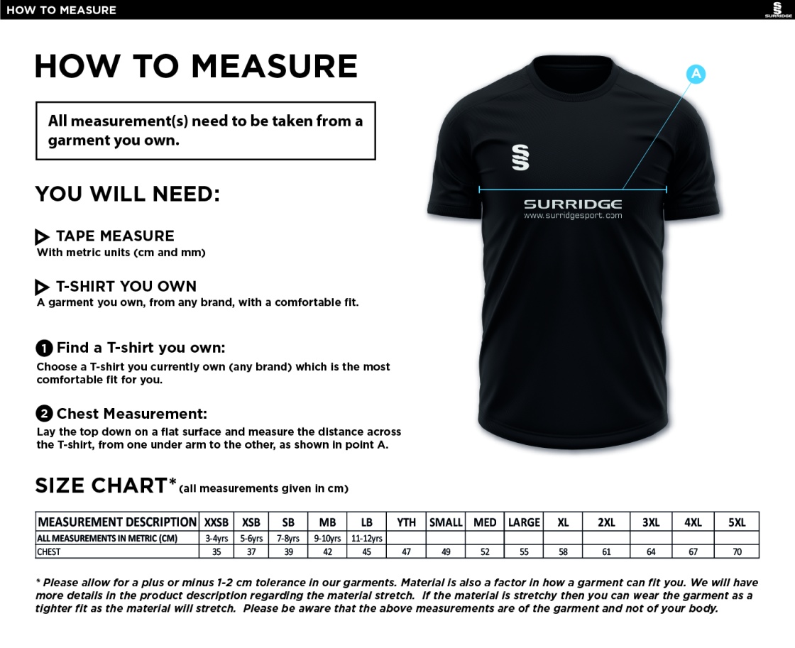 Great Harwood CC - Dual Games T-Shirt - Size Guide