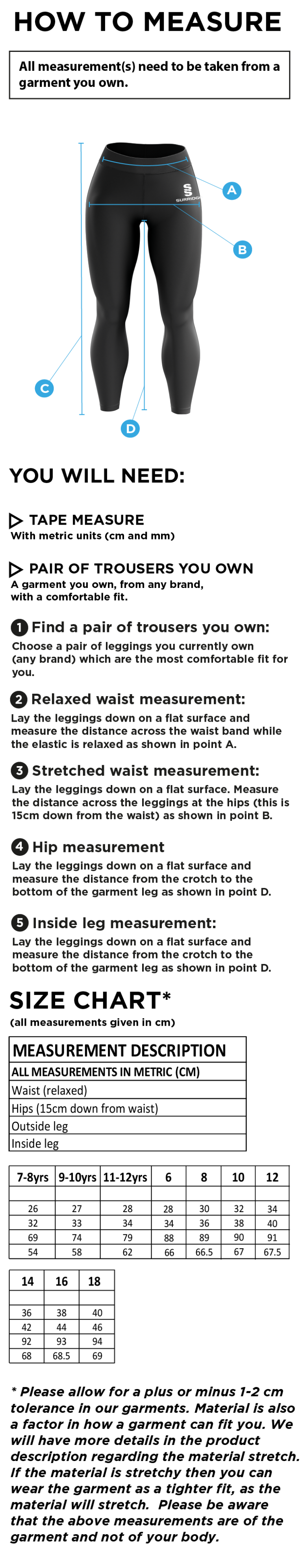 Great Harwood Harriers - Performance Full Length Leggings - Size Guide