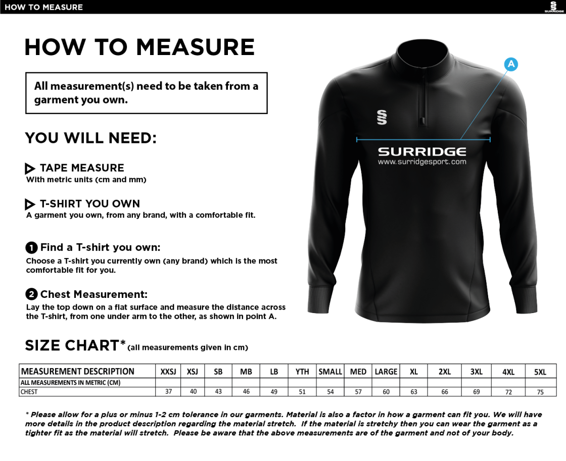 Great Harwood CC - Dual Mid-layer - Size Guide