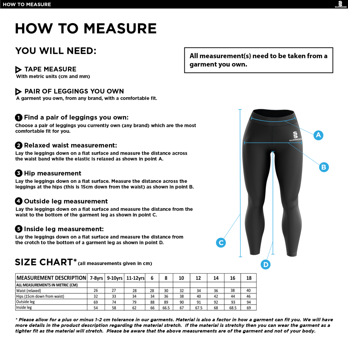 Great Harwood Harriers - Performance Full Length Leggings - Size Guide