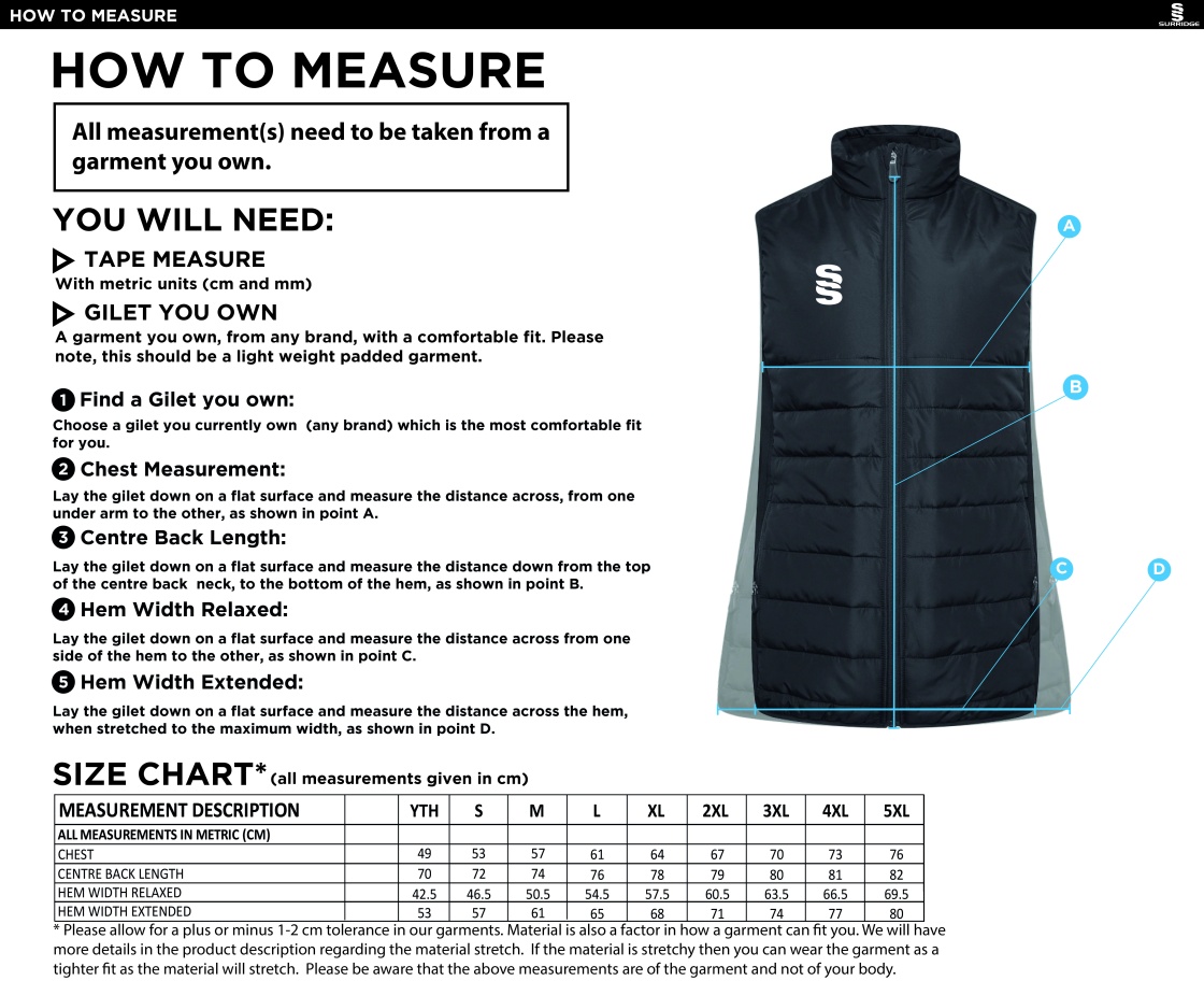 Great Harwood CC - Active Hybrid Jacket - Size Guide