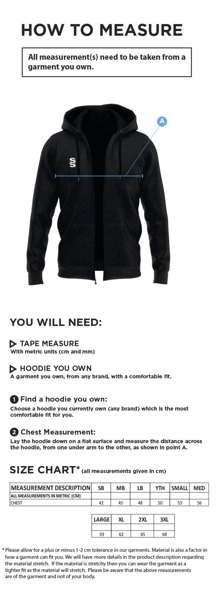 Great Harwood CC - Dual Hoody - Size Guide